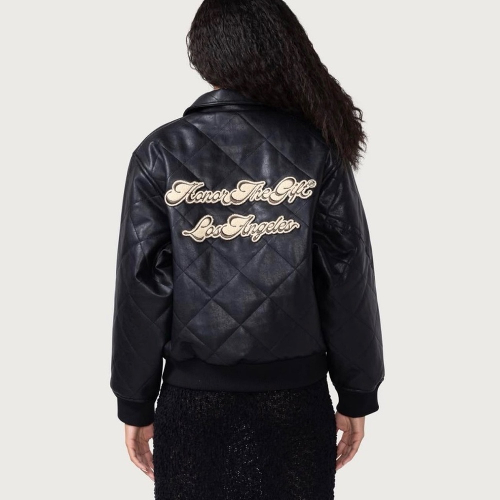 Honor the Gift Black Quilted Bomber Jacket